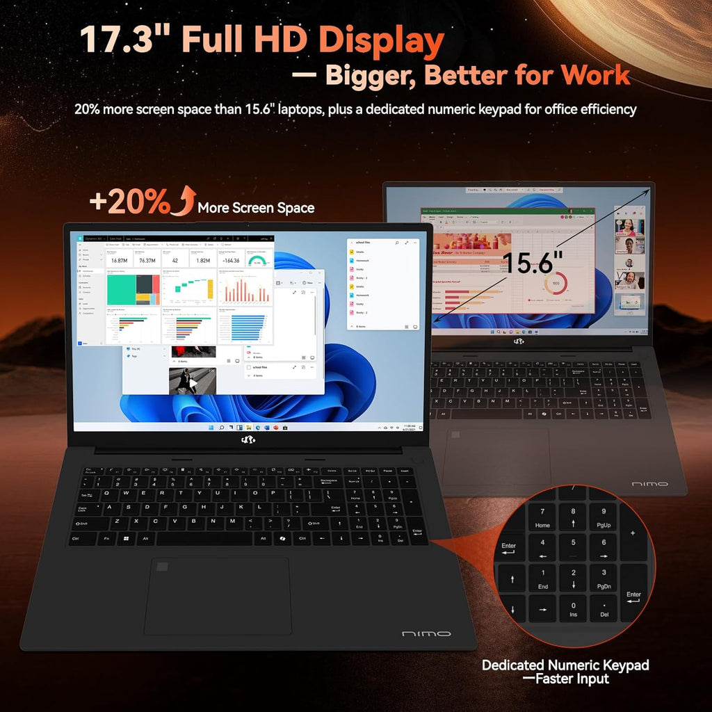 NIMO 17.3' Gaming-Laptop, AMD Ryzen 7 7735HS (8C/16T, Beats i7-12650H) 16GB DDR5 RAM 1TB SSD Computer with Radeon 680M, 100W Type-C Charger, Wi-Fi 6E, 75Wh Battery, Fingerprint, Backlit Keyboard
