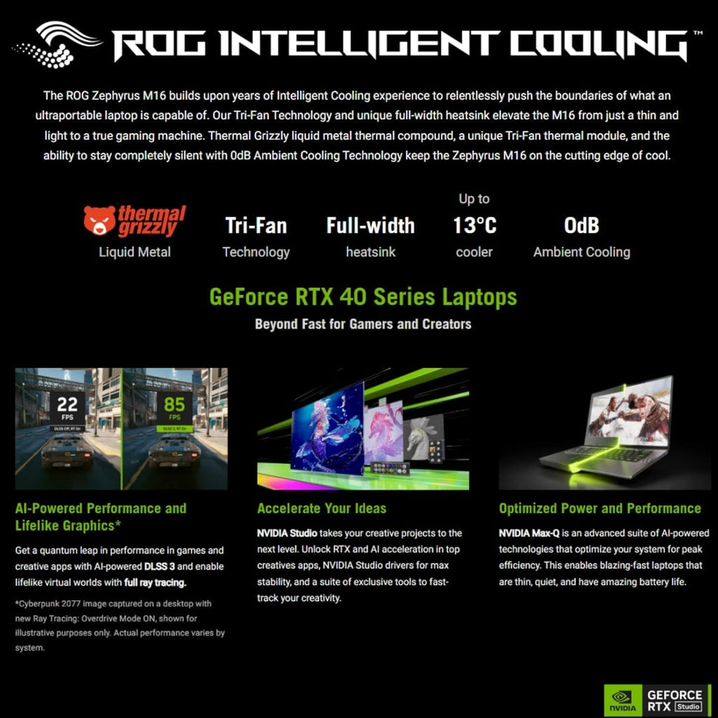 ASUS ROG Zephyrus M16 Gaming Laptop, Intel i9-13900H Up to 5.4 GHz, NVIDIA RTX 4080 12GB, 16' QHD 240Hz, 64 GB DDR5, 1 TB SSD, RGB Backlit KB, Win 11 Pro, Office Pro Lifetime License, Patented Mouse