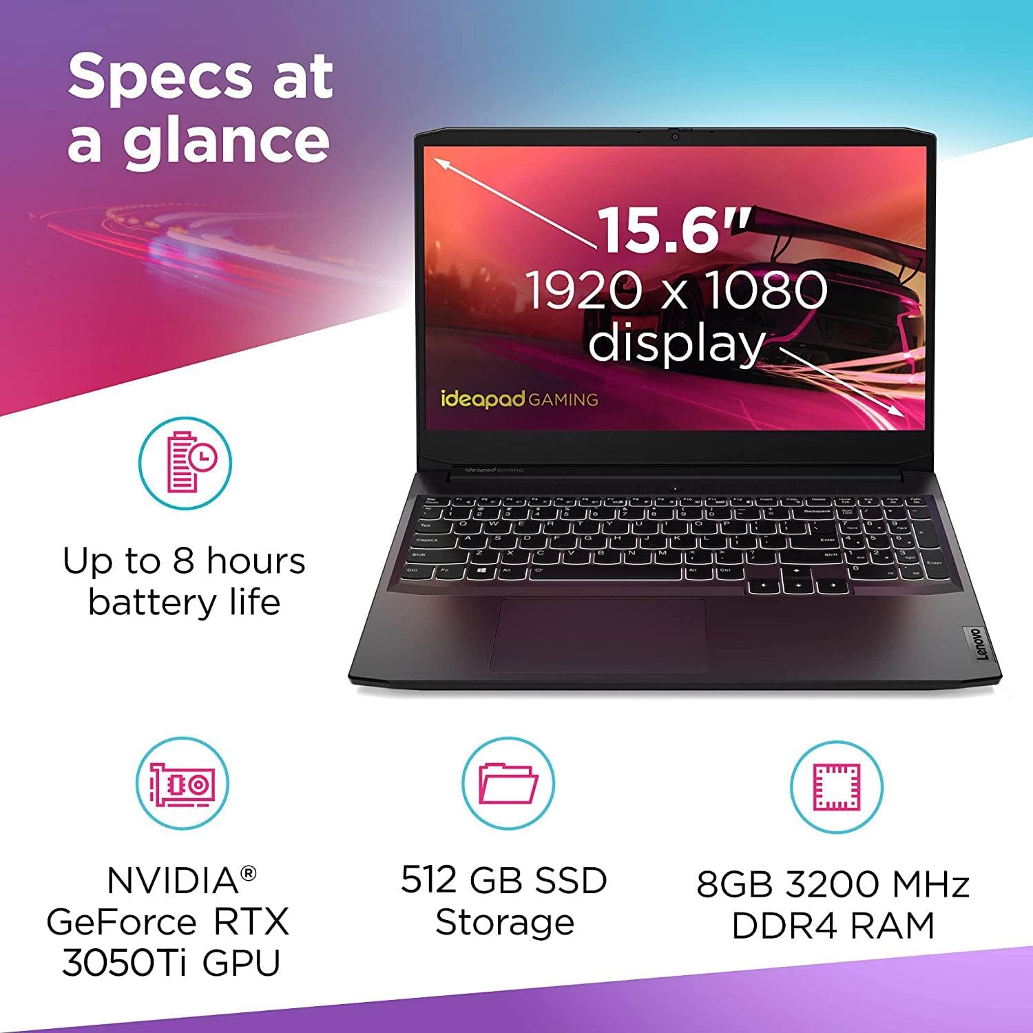 Lenovo IdeaPad Gaming 3 15.6' 120Hz Laptop AMD Ryzen 5-5600H 8GB RAM 512GB SSD RTX 3050 Ti 4GB GDDR6 Shadow Black