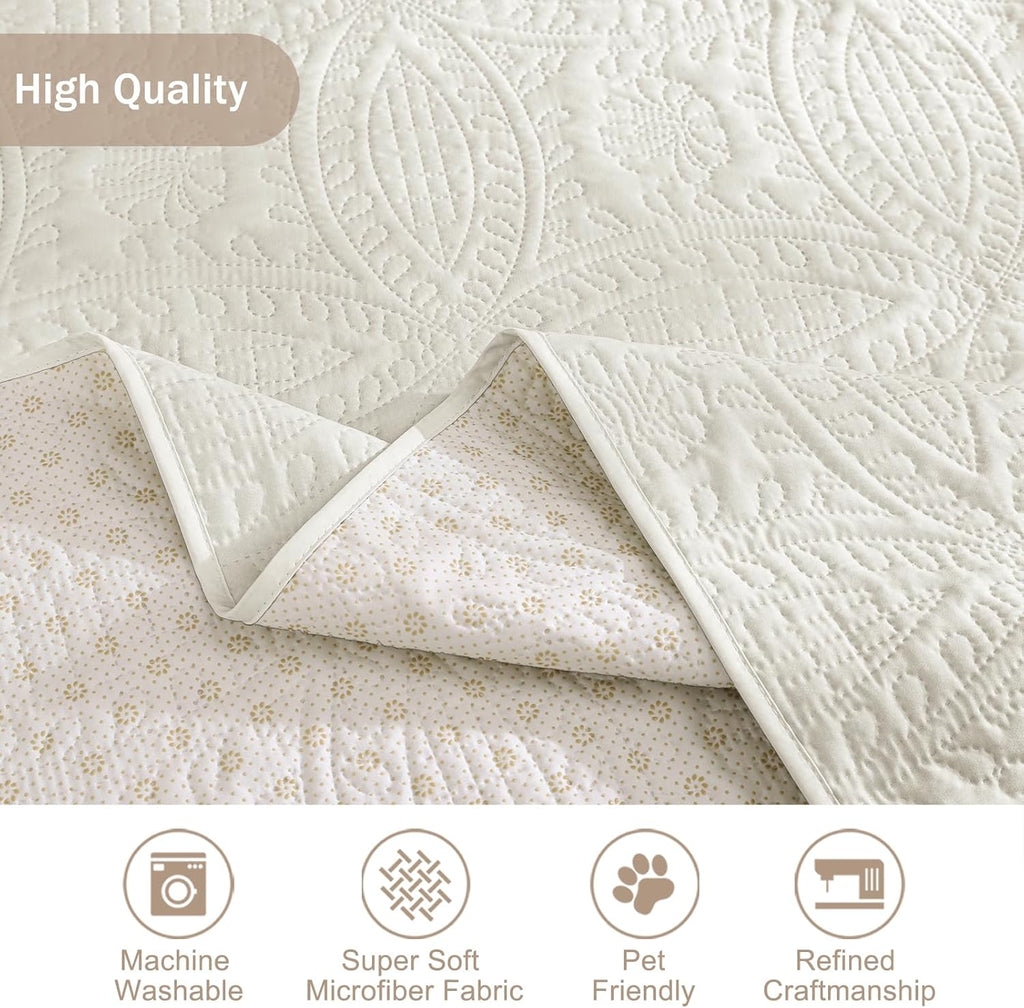 Quilted Grand Sofa Covers for 4 Cushion Couch, Couch Cover for Grand Sofa Washable, Soft Cozy Couch Protector, Oversized Grand Sofa Slipcovers Water-Repellent (Grand Sofa 98', Ivory White)