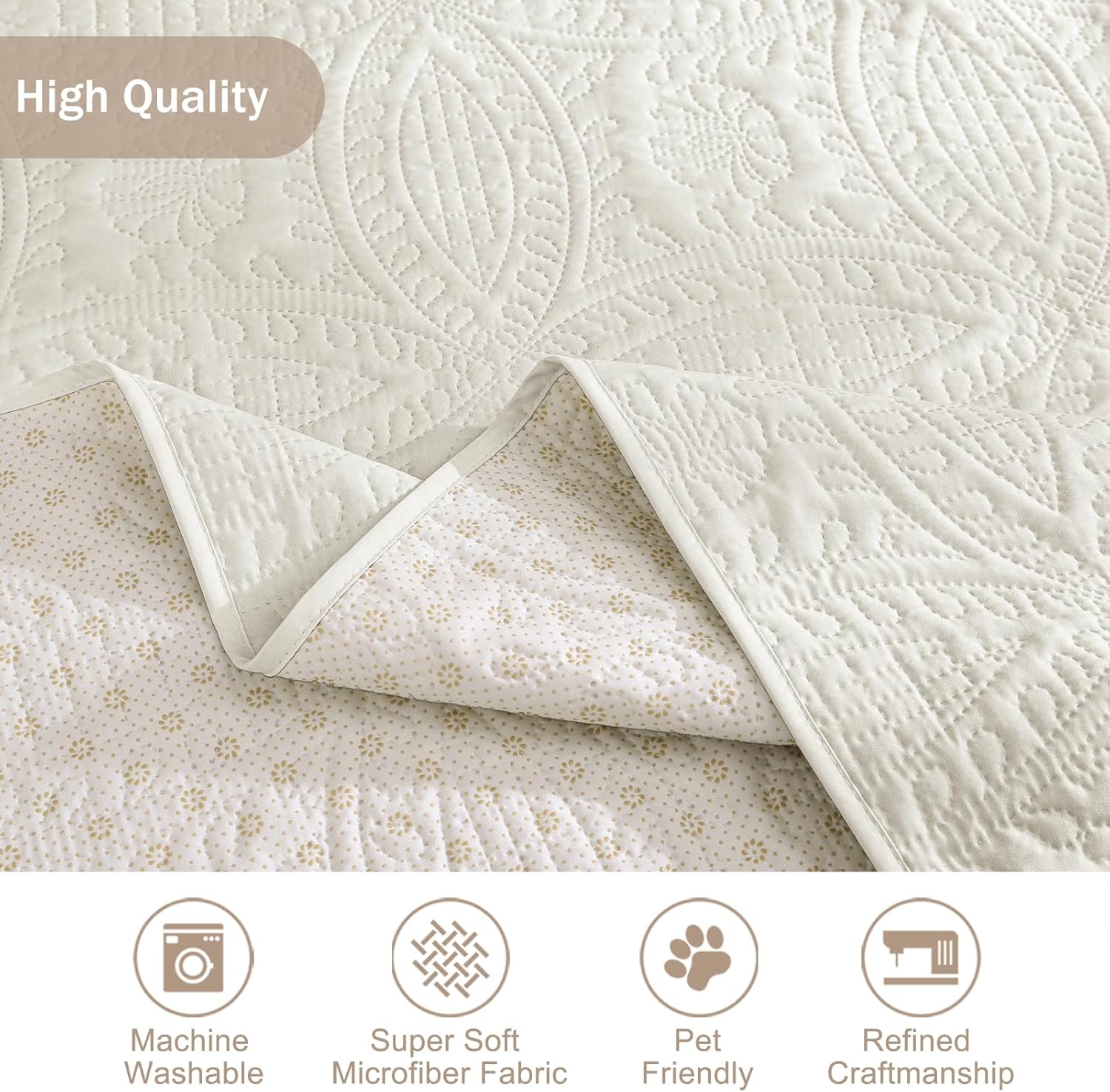 Quilted Grand Sofa Covers for 4 Cushion Couch, Couch Cover for Grand Sofa Washable, Soft Cozy Couch Protector, Oversized Grand Sofa Slipcovers Water-Repellent (Grand Sofa 98', Ivory White)