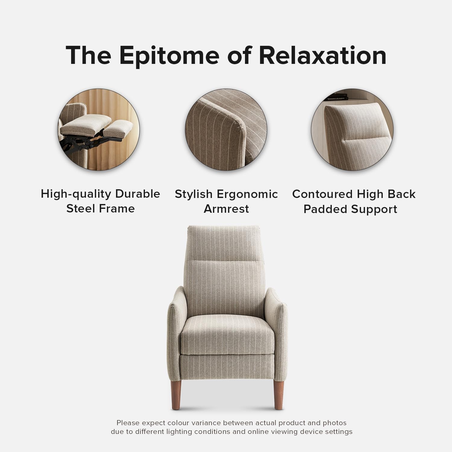 mopio Arthur Recliner Chair with 3 Positions, Accent Armchair, Mid Century Modern Reading Chair, High Back Padded Support Comfy Sleeper Armchair (Jacquard Taupe Stripe)