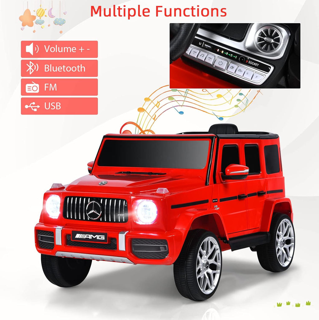 INFANS Licensed Mercedes Benz G63 Kids Ride On Car, 12V Electric Vehicle with Remote Control, Double Open Doors, Music, Bluetooth, Wheels Suspension, Battery Powered for Children Boy Girl (Red)