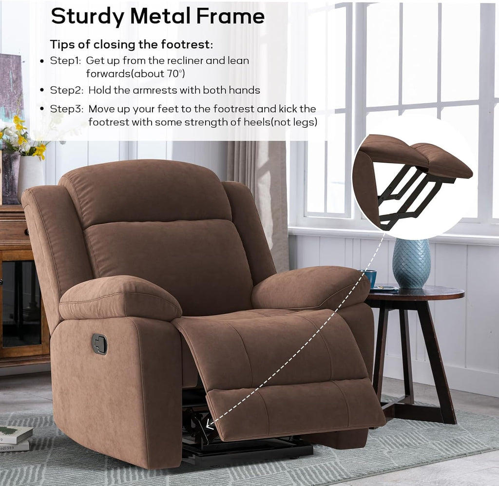 HAOMARKETS Rocker Recliner Chair Set of 2 for Adults, Manual Recliner Chair with Overstuffed Backrest and Armrests, Upholstered Rocking Reclining Sofa Chair for Living Room, Brown