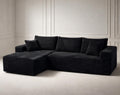 Boneless Modular Sectional Sofa, Cloud Couch with Left Facing Chaise, Oversized Deep Seat, L-Shaped, Soft Corduroy Fabric, Sectional Couch for Living Room -Black