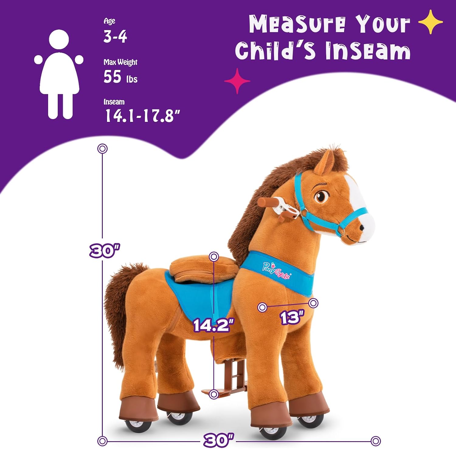 PonyCycle Kids Horse Ride on Toys Plush Interactive Riding Horse No Battery Required for Toddlers 3-4 Walking Rocking Horse Giddy up Riding Gifts Toys Brown E337