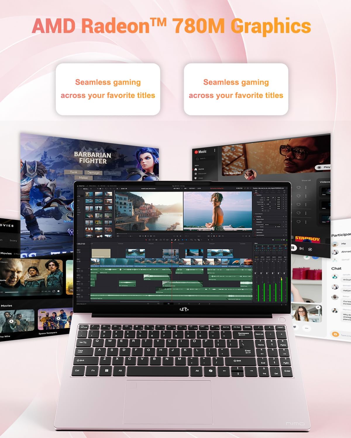 NIMO 15.6' IPS FHD-Gaming-Laptop, AMD Ryzen 7 8745HS 16GB DDR5 RAM 512GB SSD (Beat R9 6900HX, up to 4.9GHz) Radeon 780M GPU Computer with 100W Type-C Fingerprint USB-C 4.0 Backlit Keyboard