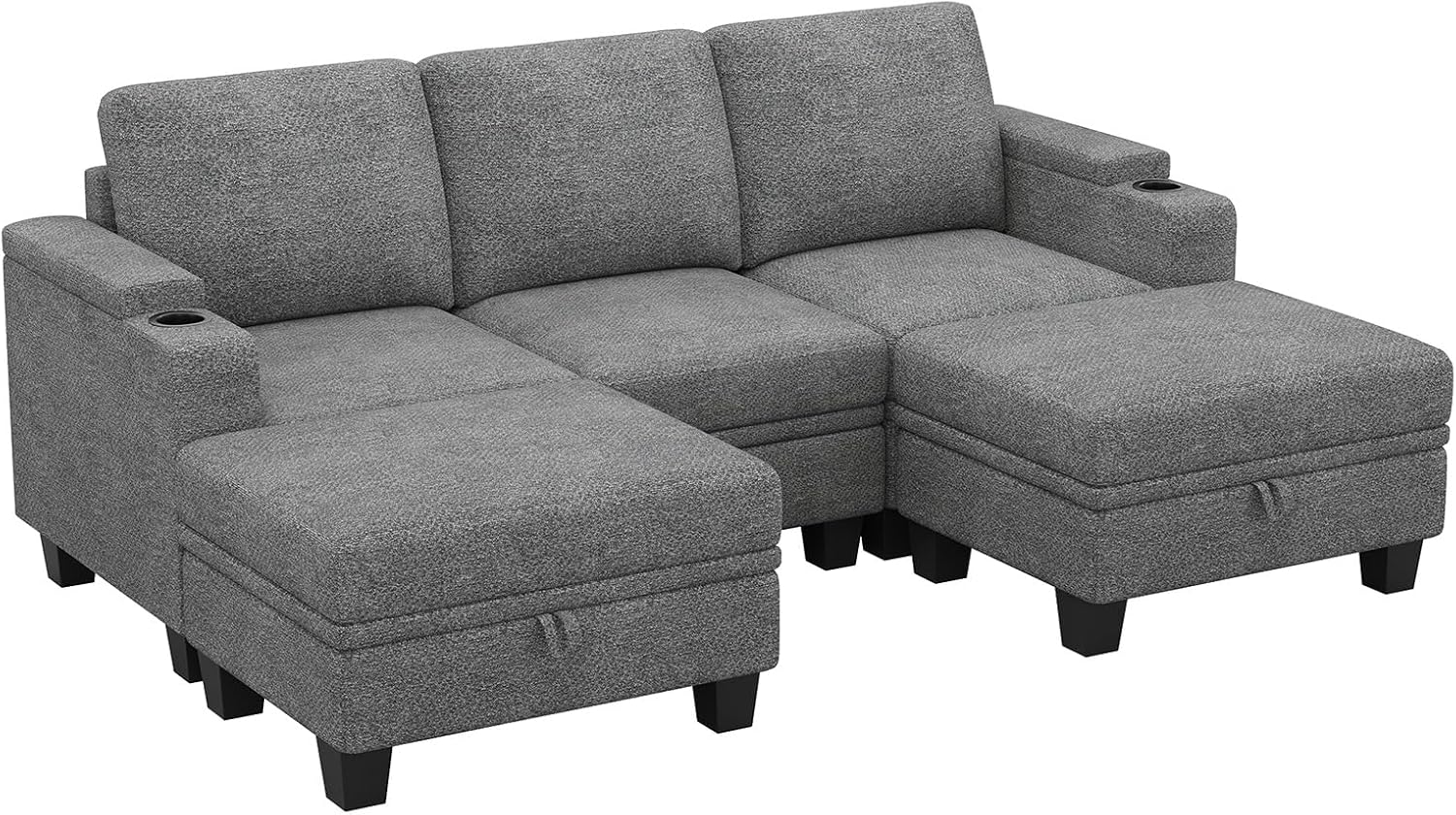 Belffin Small Corner Modular Sectional Couches for Living Room U Shaped Couch with Cup Holder Light Grey Couch