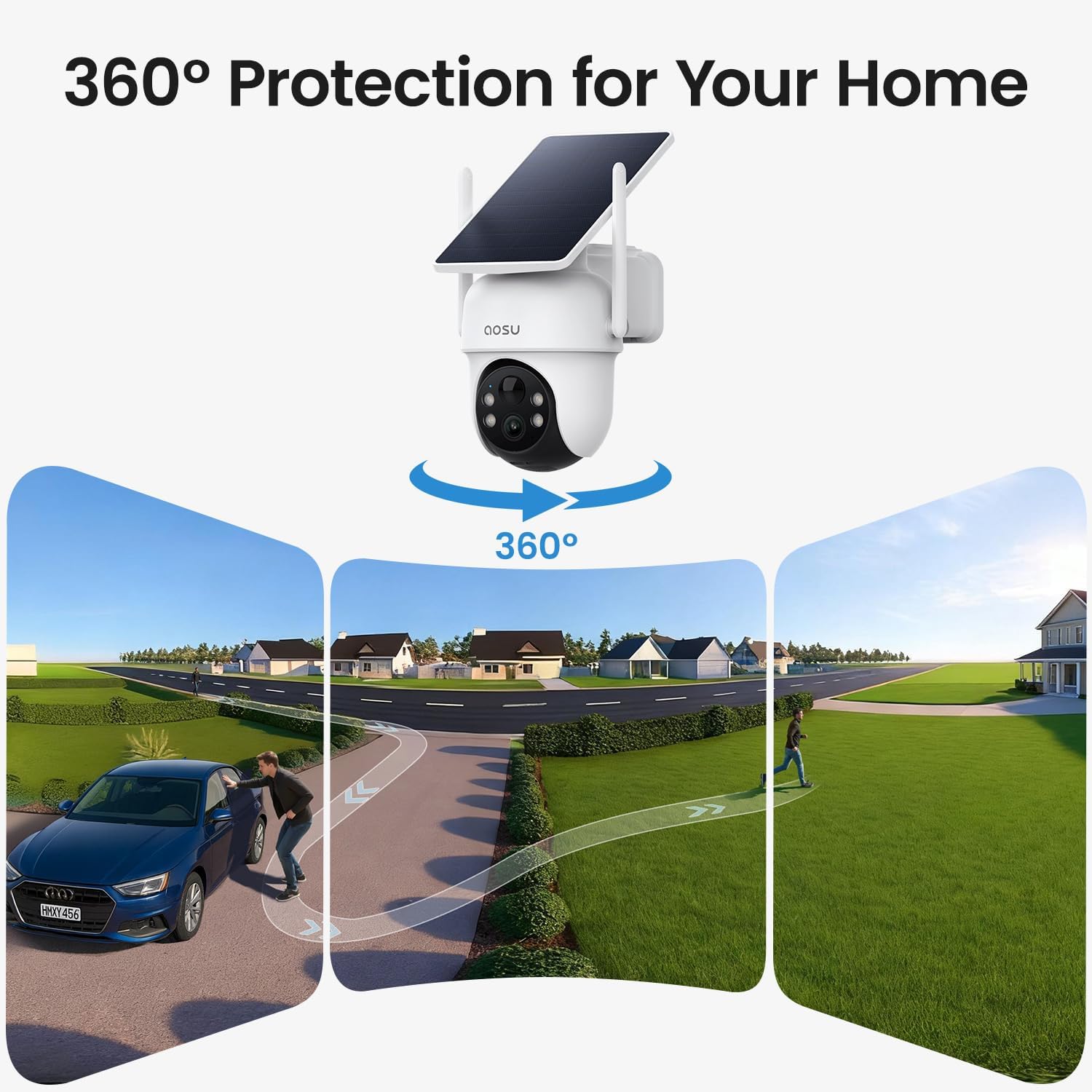 aosu Indoor & Outdoor Security Camera Bundle – 6-Cam Wireless Outdoor Kit with Solar 5MP Pan-Tilt Cameras + 2K Indoor Baby/Pet Monitor with Smart Motion Tracking, No Subscription, aosuBase Expandable