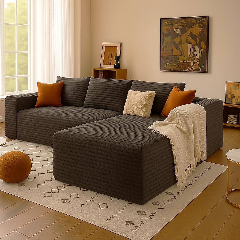 COMHOMA 105'Modular Sectional Sofa with Deep Seat,Cloud Upholstered L-Shape Couch Wide Arms Corduroy Fabric High-Density Foam Chaise Lounge for Living Room No Assembly Required