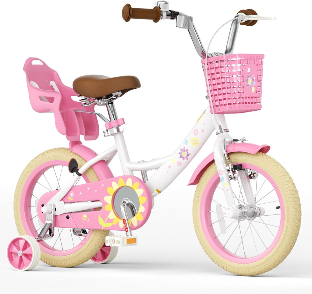 Glaf Toddler Bike 12 14 16 20 Inch Girls Bike with Training Wheels Kids Bike for 2-12 Year Old with Doll Seat & Basket