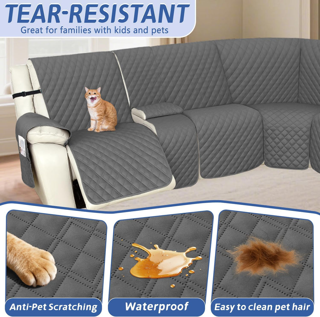 Arfntevss Recliner Sectional Couch Covers 1OO% Waterproof L Shape Sofa Cover for Reclining L Shaped Sectional Slipcover Dog Washable Corner Non Slip Protector (5 Seater with 1 Console, Deep Grey)