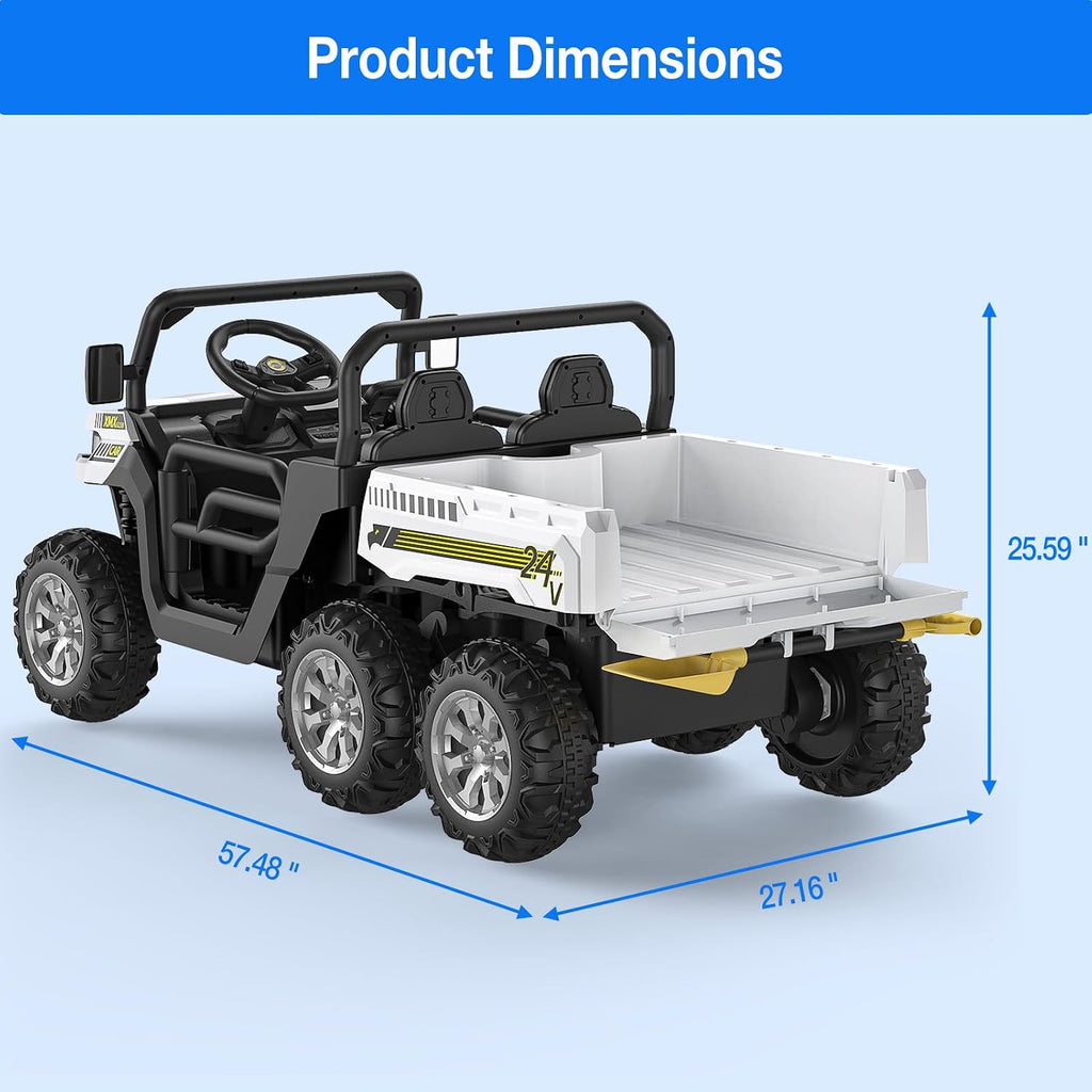 Hetoy 24V 2-Seater Ride On Dump Truck with Parent Remote Control, 4WD 6-Wheel Electric Car for Big Kids, UTV Style Dump Bed & Music Horn, ASTM/CPSIA Certified (Ages 3+)