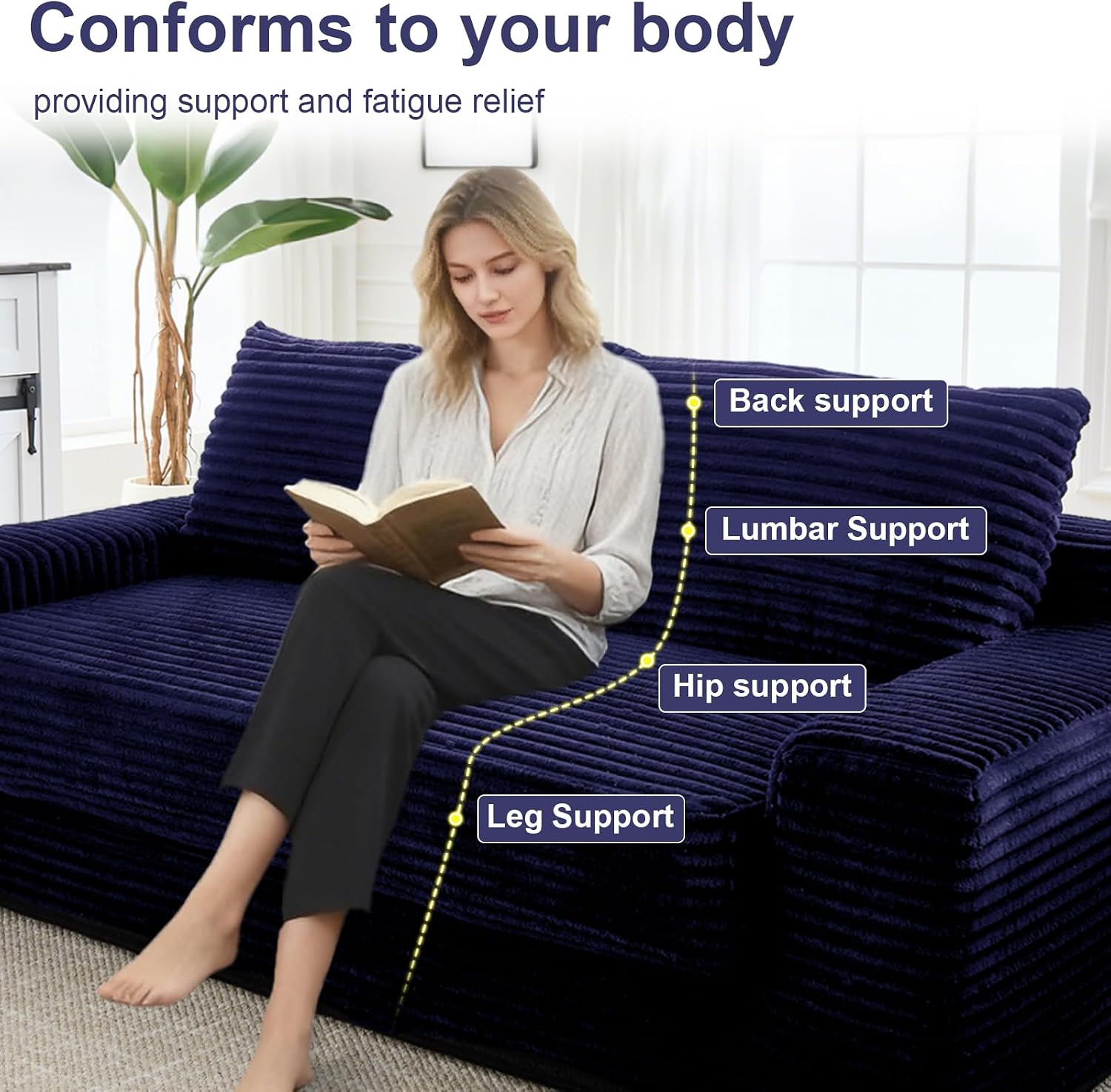 GNIXUU Corduroy Cloud Loveseat Sofa, 2 in 1 Convertible Sleeper Sofa with Fixed-Shape Frame, Comfy Folding Boneless Love Seat Couches for Living Room, Apartment, Small Spaces Blue