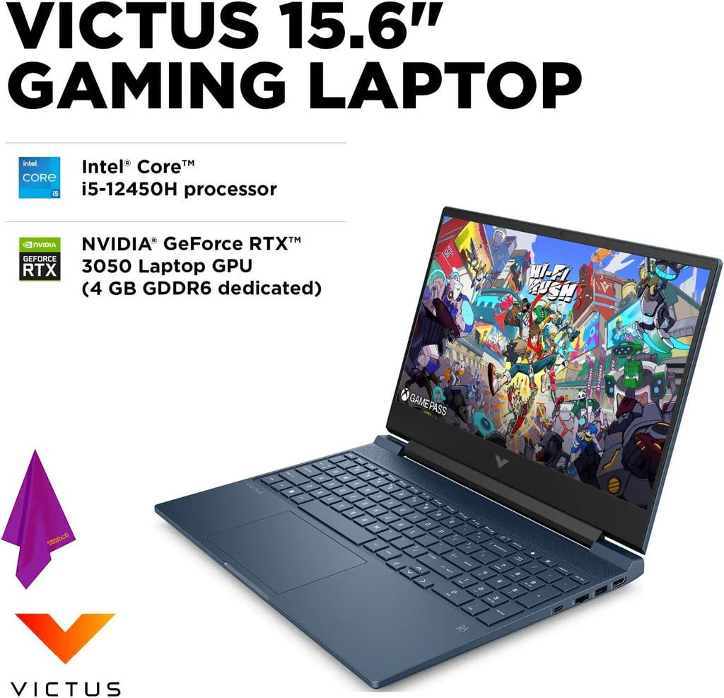 HP - Victus 15.6' Full HD 144Hz Gaming Laptop - Intel Core i5-12450H - NVIDIA GeForce RTX 3050 -Backlit KB-Webcam, Wi-Fi 6, Win11 Home，W/Cloth (32GB RAM | 1TB PCIe SSD+Cloth)