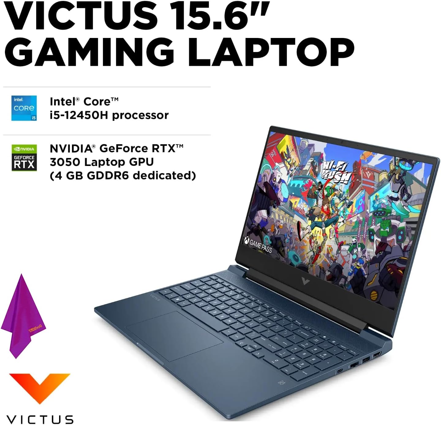 HP - Victus 15.6' Full HD 144Hz Gaming Laptop - Intel Core i5-12450H - NVIDIA GeForce RTX 3050 -Backlit KB-Webcam, Wi-Fi 6, Win11 Home，W/Cloth (32GB RAM | 1TB PCIe SSD+Cloth)