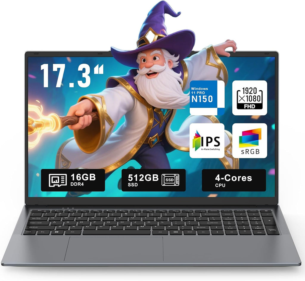 2026 Gaming Laptop,17.3 Inch Office 365 Laptop Computer,16GB RAM 512GB SSD,N150 Processor(4C/4T, Up to 3.6GHz),17.3' FHD 1920 * 1080 Display,WiFi 5,BT4.2, Backlit Keyboard