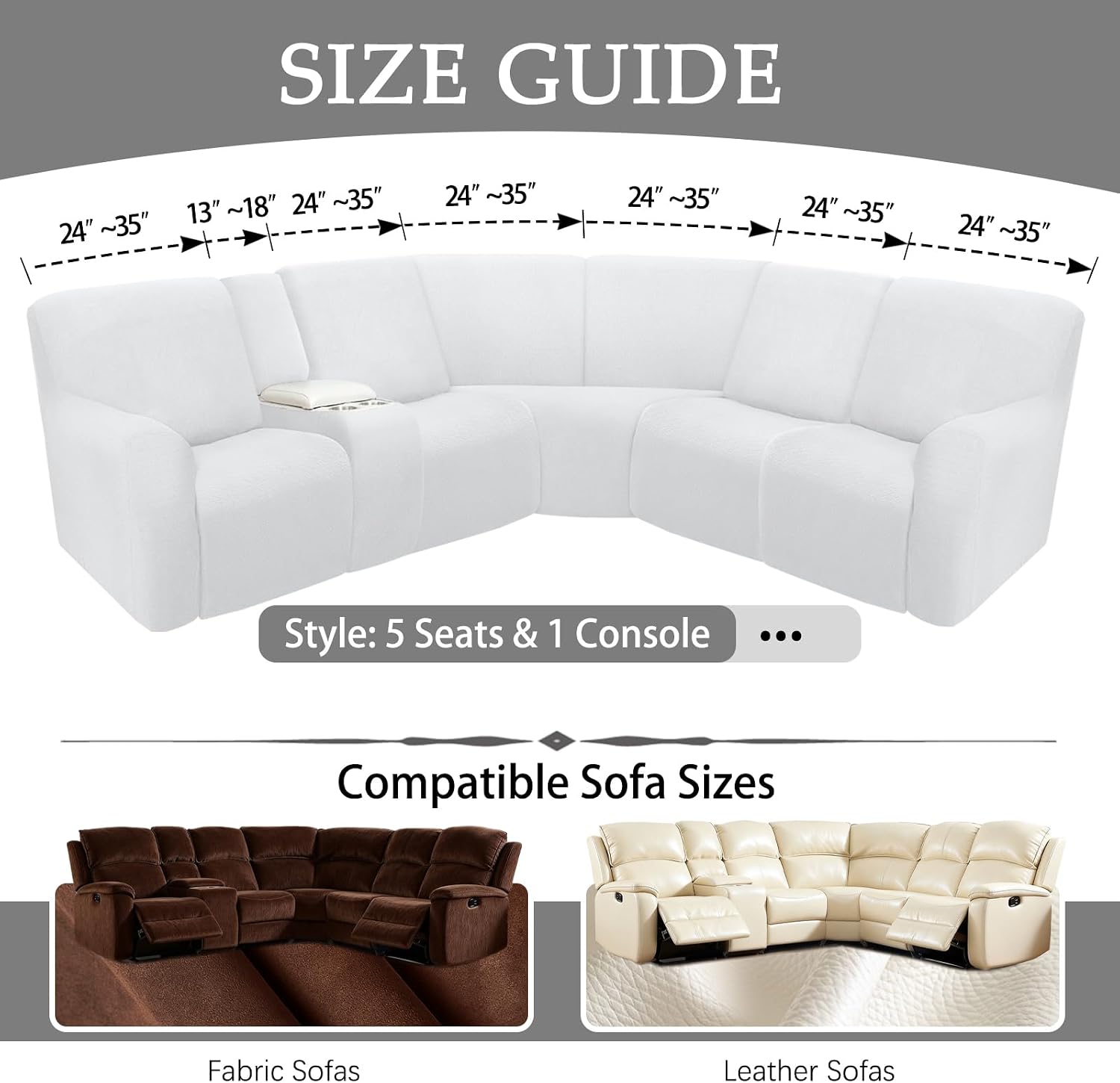 Waterproof Sectional Recliner Couch Covers for Reclining Couches Washable L Shaped Sofa Cover for Dogs Sectional Stretch Corner Recliner Slipcovers (5 Seater 1 Console Cover, Charcoal Gray)