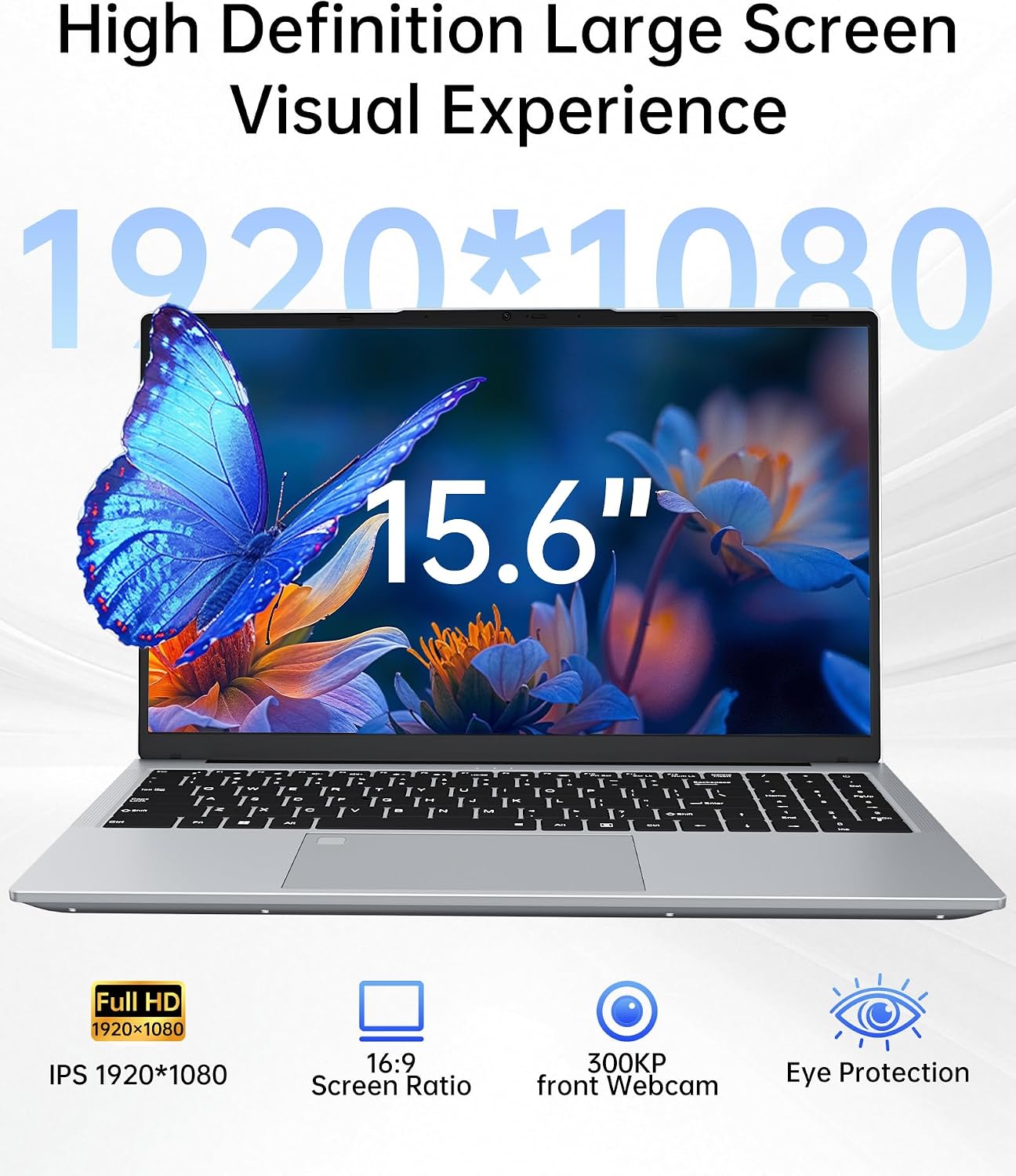15.6' 32GB RAM+1TB Laptop Computer, Win11 2C4T AMD Radeon 3050E 1.7-3.4GHz Notebook Computer, Fingerprint Reader, 6000mAh Battery PC, WiFi 2.4/5GHz, Bluetooth 4.2, Silver