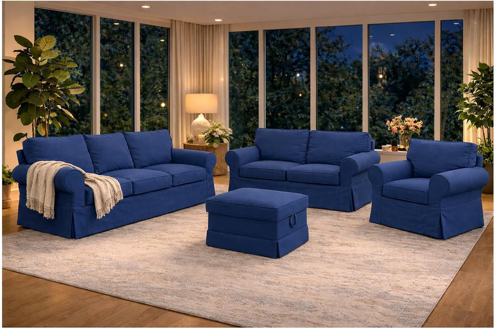 Custom Slipcover Replacement Cotton Ektorp Loveseat Cover Replacement is Made Compatible for IKEA Ektorp Loveseat Sofa Slipcover(Deep Blue Loveseat)