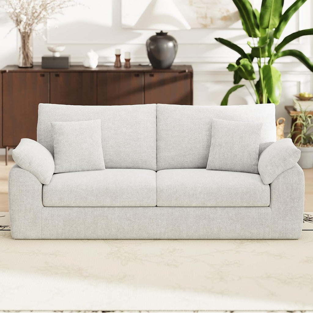 MALOL 90' Boneless Loveseat Sofa, Cloud Foam Couch, 3 Seater Upholstered Midcentury Mondern Love Seat, Wide Armrest and 4 Pillows for Home Living Room/Small Spaces, No Assembly Required, Beige
