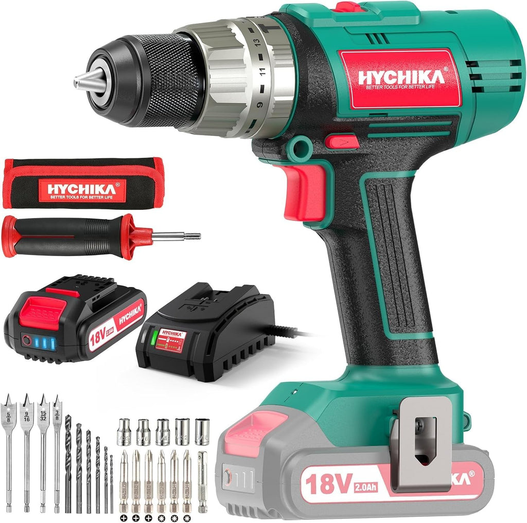 HYCHIKA Power Tool Combo Kit, 18 V Max Cordless Impact Wrench with 1/2 Impact Drivers,18V Cordless Hammer Drill Driver,2-Tool Power Tool Set