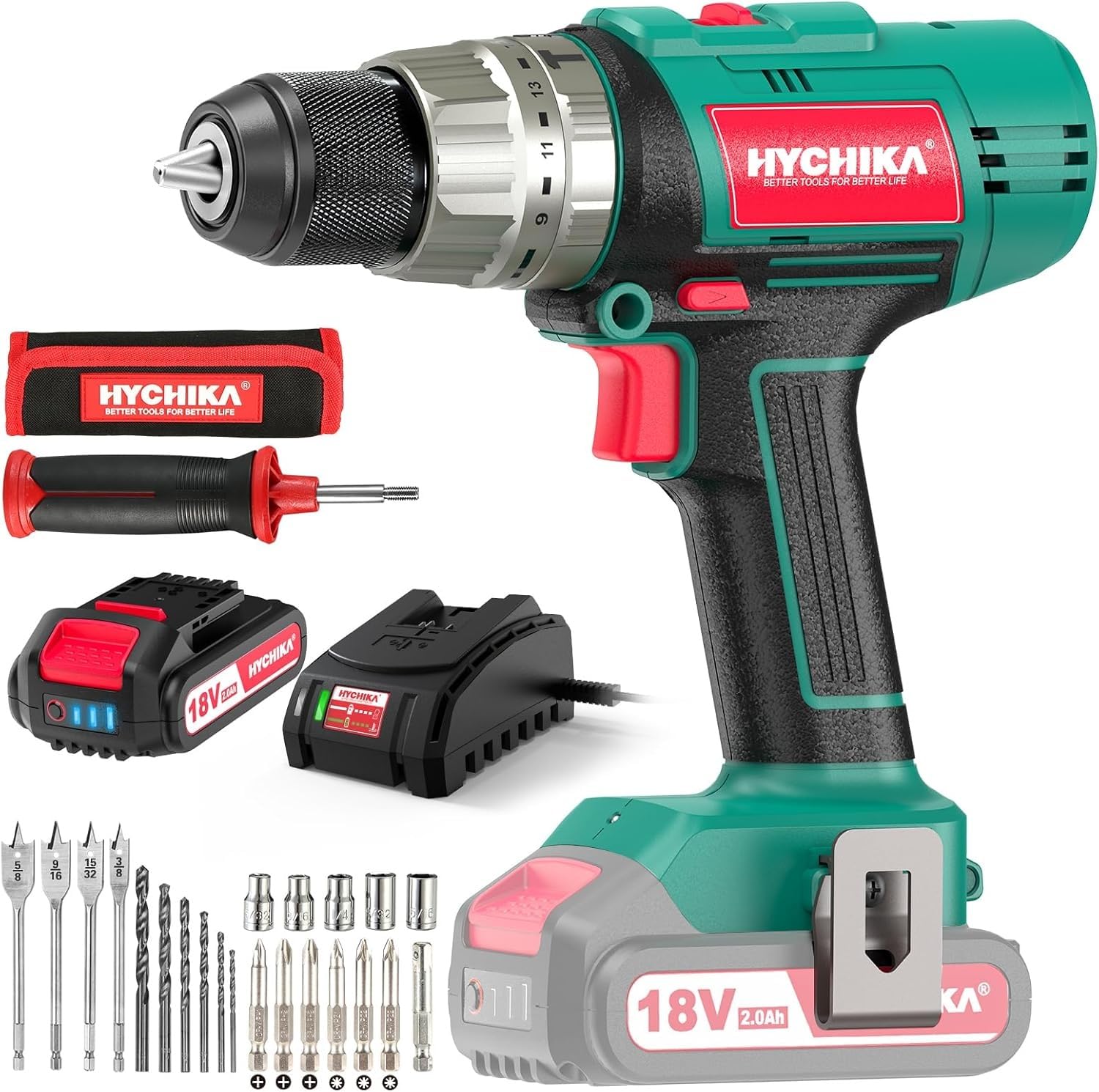 HYCHIKA Power Tool Combo Kit, 18 V Max Cordless Impact Wrench with 1/2 Impact Drivers,18V Cordless Hammer Drill Driver,2-Tool Power Tool Set