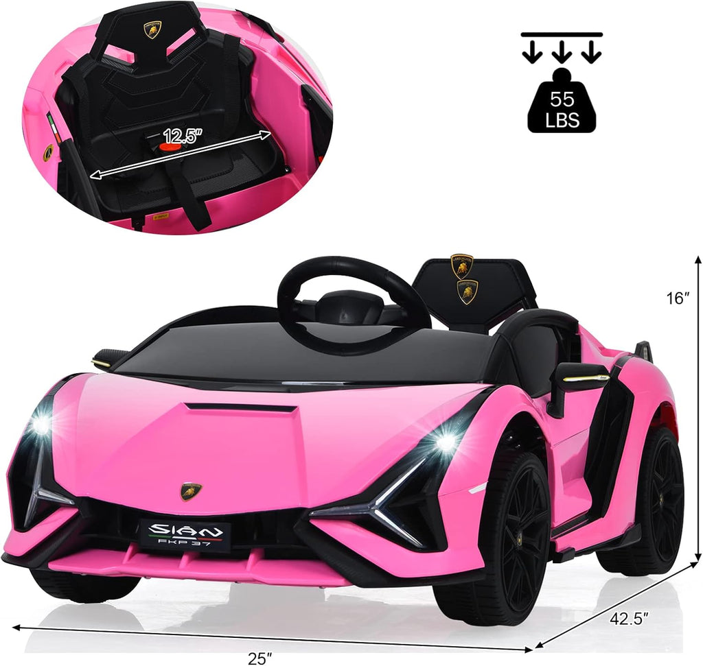 INFANS 12V Licensed Lamborghini Sian Kids Ride On Car with Parent Remote Control, Spring Suspension, MP3 Player, Electric Toy Roadster Carbon Fiber Textured for Toddler (Pink Black)