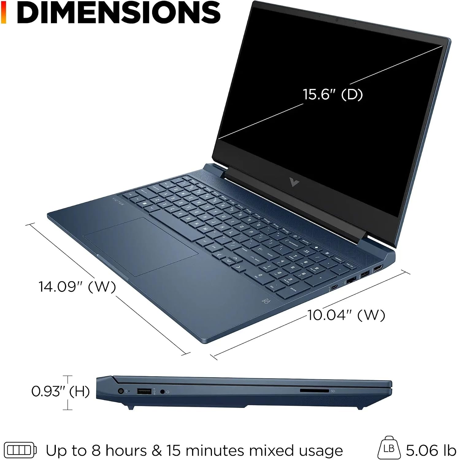 HP Victus 15.6' FHD 144Hz Gaming Laptop, Intel Core i5 12450H, 32GB RAM, 2TB SSD, NVIDIA GeForce RTX 3050, Windows 11 Home, WiFi 6, Numeric Pad, Performance Blue