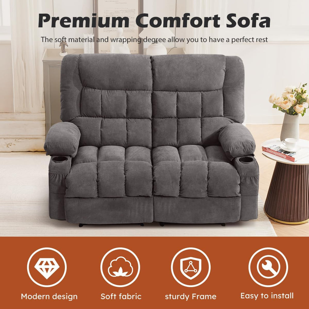 MAHOMICO Recliner Loveseat with Cup Holders for Living Room Love Seat Manual Oversized Recliner with Ergonomic, Side Pocket for Adult