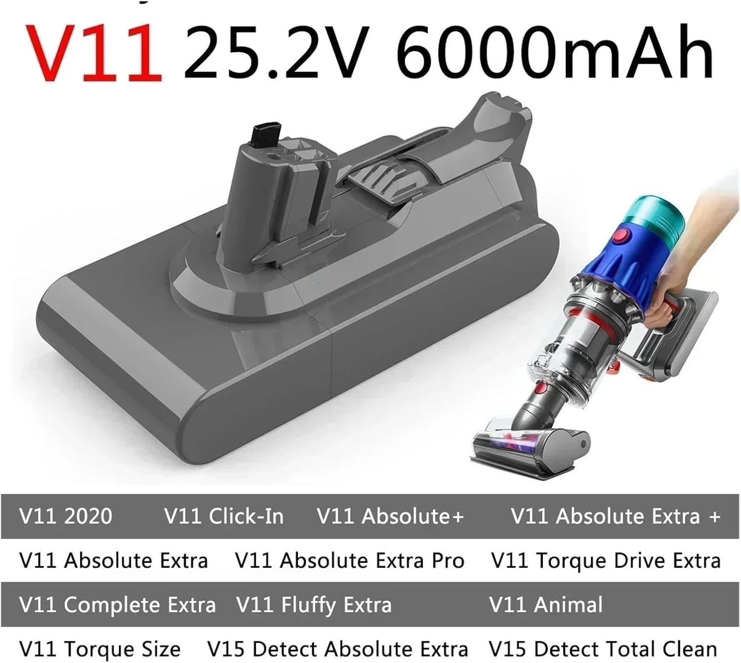 Compatible for Dyson V15 SV15 6000mAh 25.2V Battery V11 Fluffy Animal Torque Drive Extra(1pcs 4000mAh)