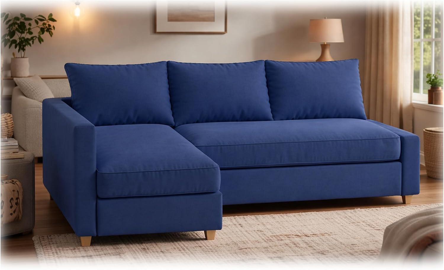 Durable Polyester Flax Friheten Sleeper Sofa Cover Replacement is Compatible with IKEA Friheten Sofa Bed, Or Corner, Or Sectional Slipcover. Sofa Cover Only (Polyester Blue Right Arm Longer)
