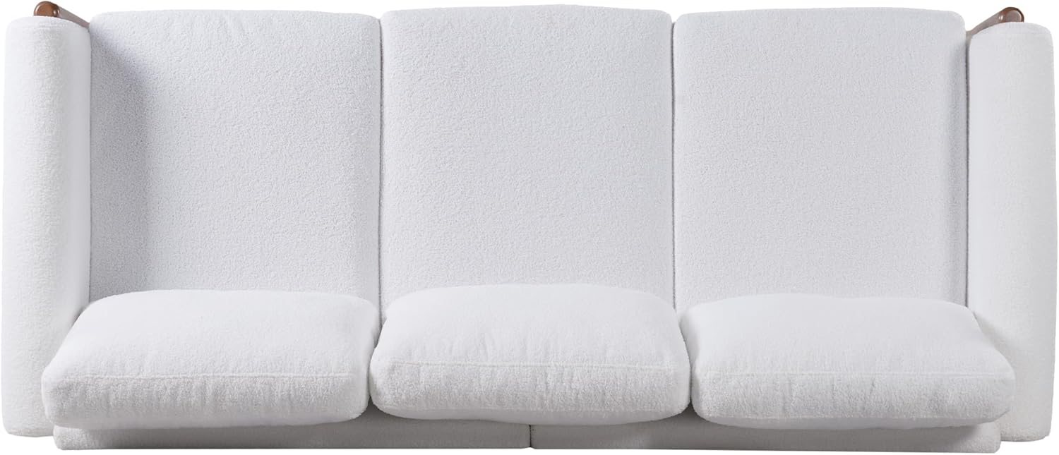 Christopher Knight Home Yadil Teddy Fleece Upholstered 3 Seater Sofa Couch, Wooden Home Sofa Living Room, Comfy Cloud Couch for Bedroom, Home Office, Cream White