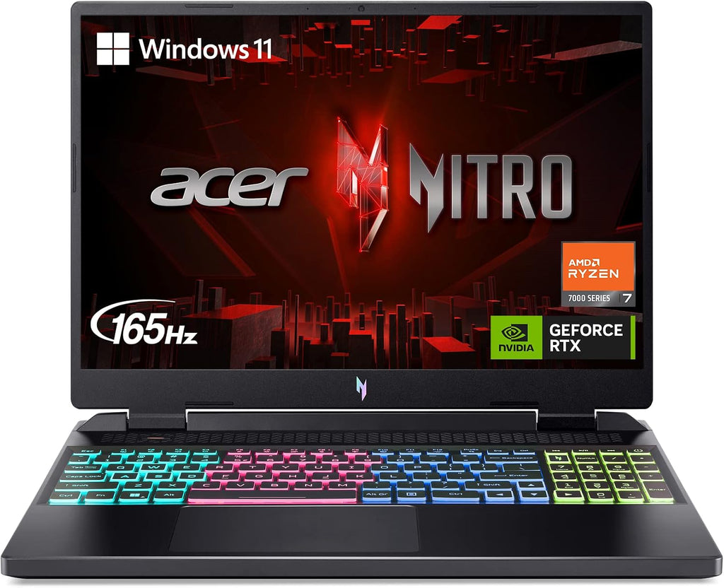 Acer Nitro 16 Gaming Laptop | AMD Ryzen 7 7840HS OctaCore CPU | NVIDIA GeForce RTX 4060 Laptop GPU | 16' WUXGA 165Hz IPS Display | 16GB DDR5 | 512GB Gen 4 SSD | WiFi 6E | RGB Backlit KB | AN16-41-R1WE