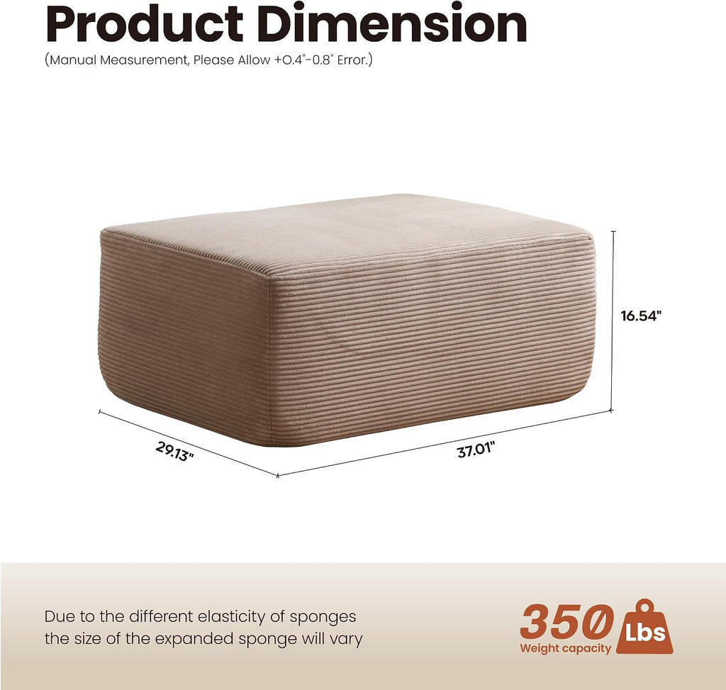 ovios 37' Corduroy Ottoman, Upholstered Cloud Ottoman for Boneless Couch in a Box, Modular Sectional Couches for Living Room Bedroom, Compressed Memory Foam, No Assembly Require, Beige