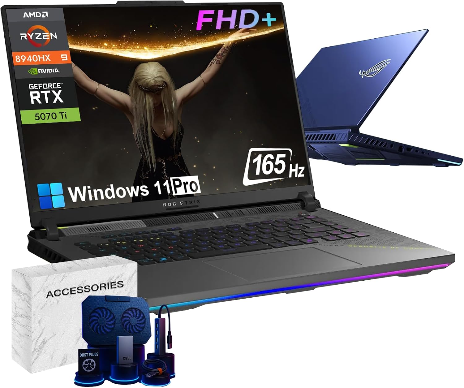 ASUS ROG Strix G16 Gaming Laptop 2025-16' FHD+ 165Hz Display, NVIDIA GeForce RTX 5070 Ti, AMD Ryzen 9 8940HX (up to 5.2 GHz), Win11 Pro, Backlit KB, Wi-Fi 6E, w/Accessoires (64GB RAM, 4TB SSD)