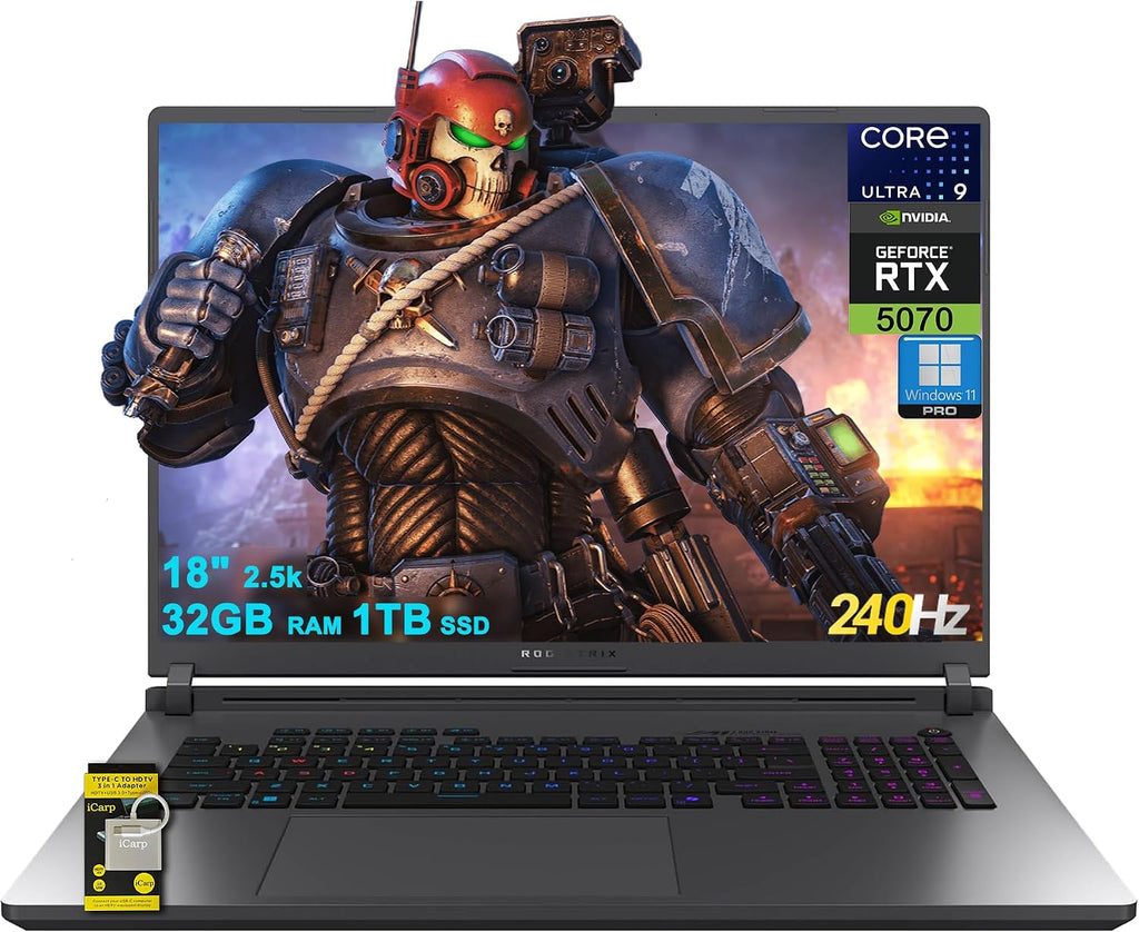 ASUS ROG Strix G18 G815 Gaming AI Laptop 18' 2560x1600 240Hz (100% DCI-P3) Intel 24-core Ultra 9 275HX 32GB RAM 1TB SSD GeForce RTX 5070 (Up to 798 AI Tops) RGB Backlit Win11Pro ICP Hub/