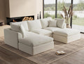 ohllob 110' Cloud Sectional Couches for Living Room, Boneless U Shaped Couch with Ottoman, 3 Seater Modular Sectional Sofa, Warm White