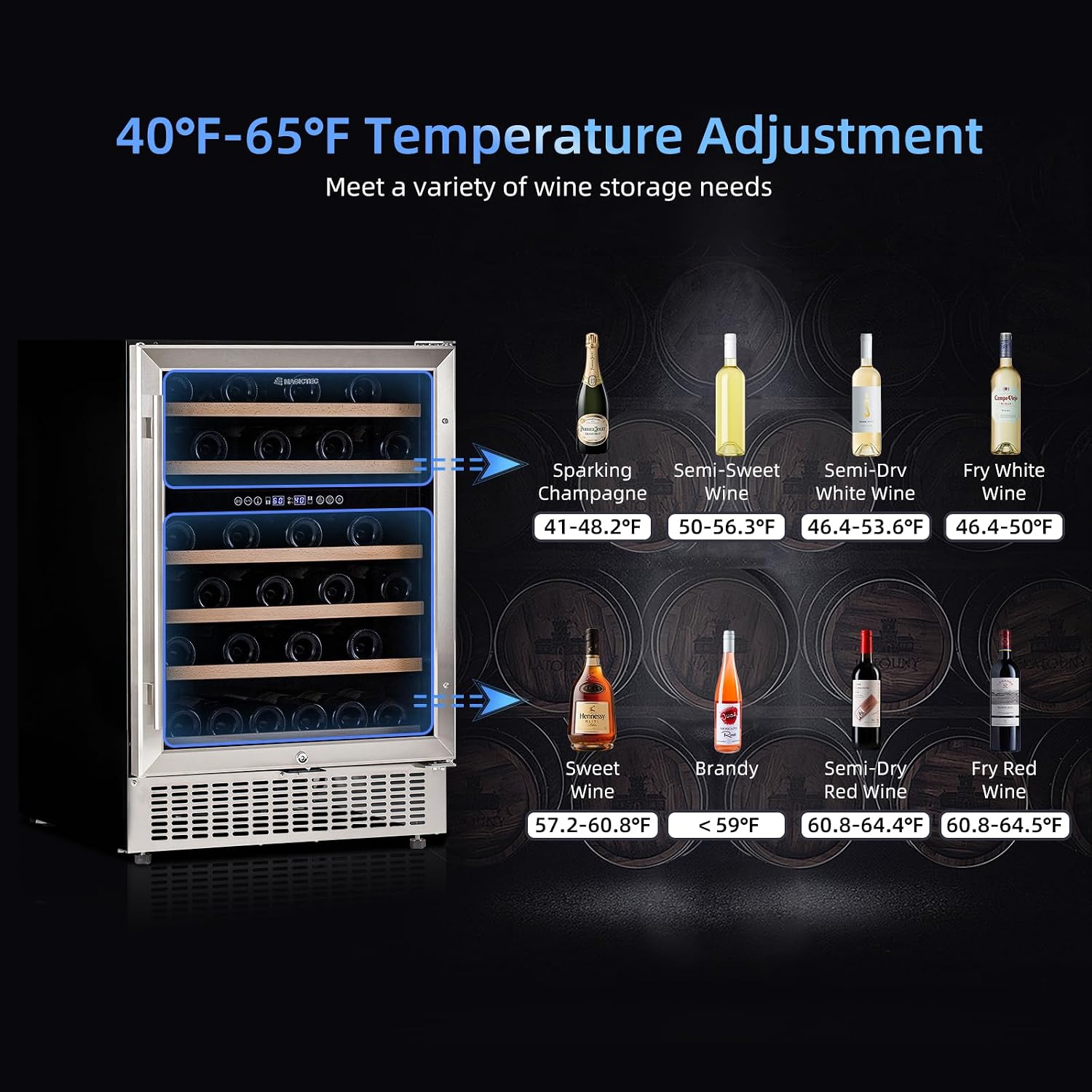 magictec Wine Fridge Under Counter 24 inch,46 Bottles,Dual Zone Wine cooler refrigerators Free Standing, Built-In Wine Fridge with Lock,Stainless Steel Handle,For Home Office Bar