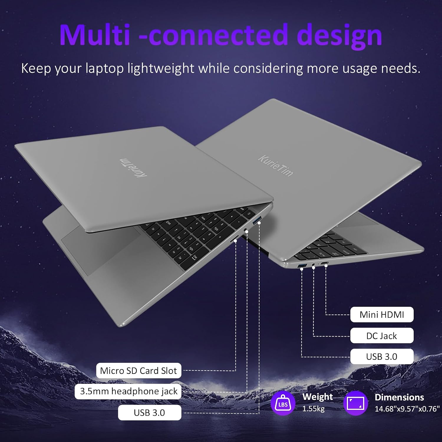 KurieTim 15.6' Laptop Computer, 32GB DDR4 RAM 512GB PCIe SSD, IntelN95 Processor(4C/4T, Up to 3.4GHz), Gaming Laptops with Backlight Keyboard, Fingerprint Reader, 8000mAh Battery, Win11 Pro,Silver