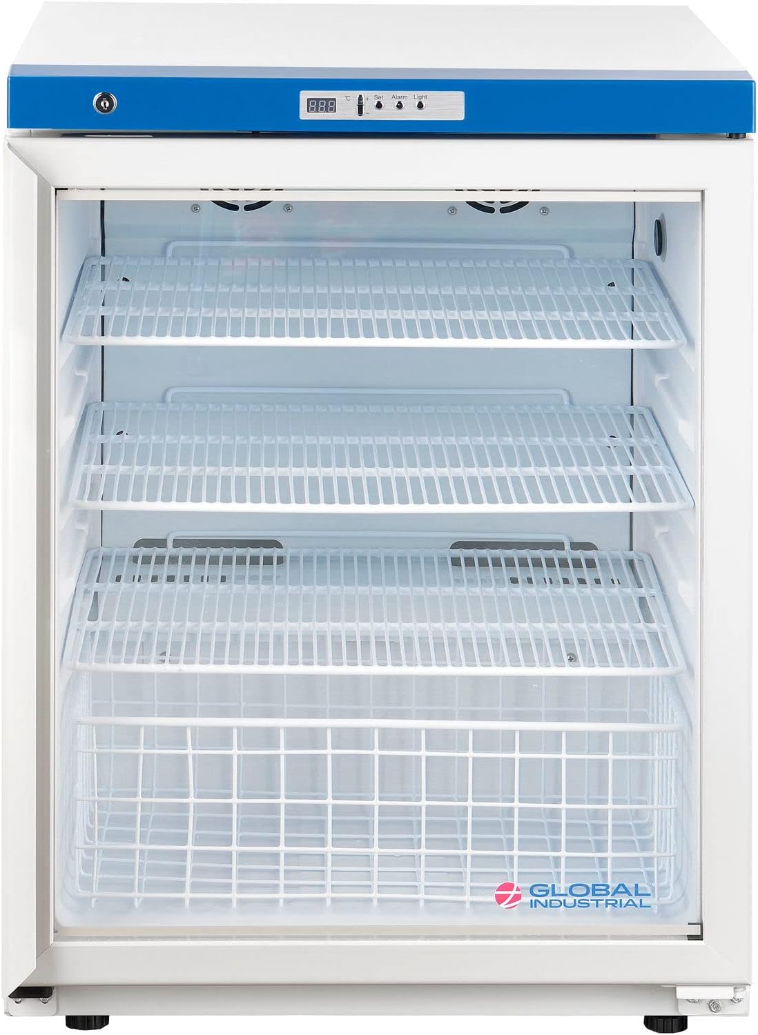 Global Industrial Undercounter Laboratory Refrigerator, Glass Door with Key Lock, 4.2 Cu.Ft. Capacity, 2°C to 8°C Temperature Range, 115V, Medical and Lab Use