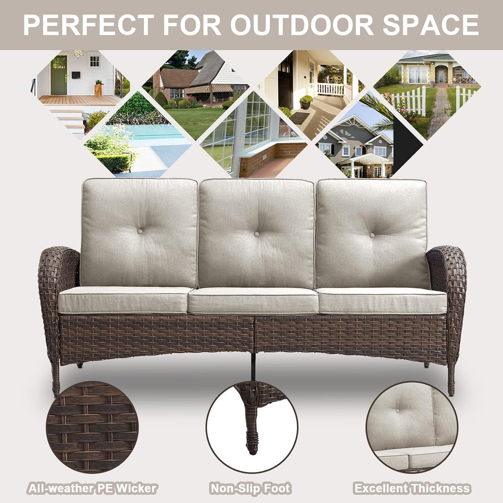 Belord 6 Piece Patio Conversation Sets - Wicker Patio Furniture Sets with Outdoor Swivel Rocker Chairs Outdoor Couch Perfect for Deck Patio Backyard, Brown Wicker Beige Cushion