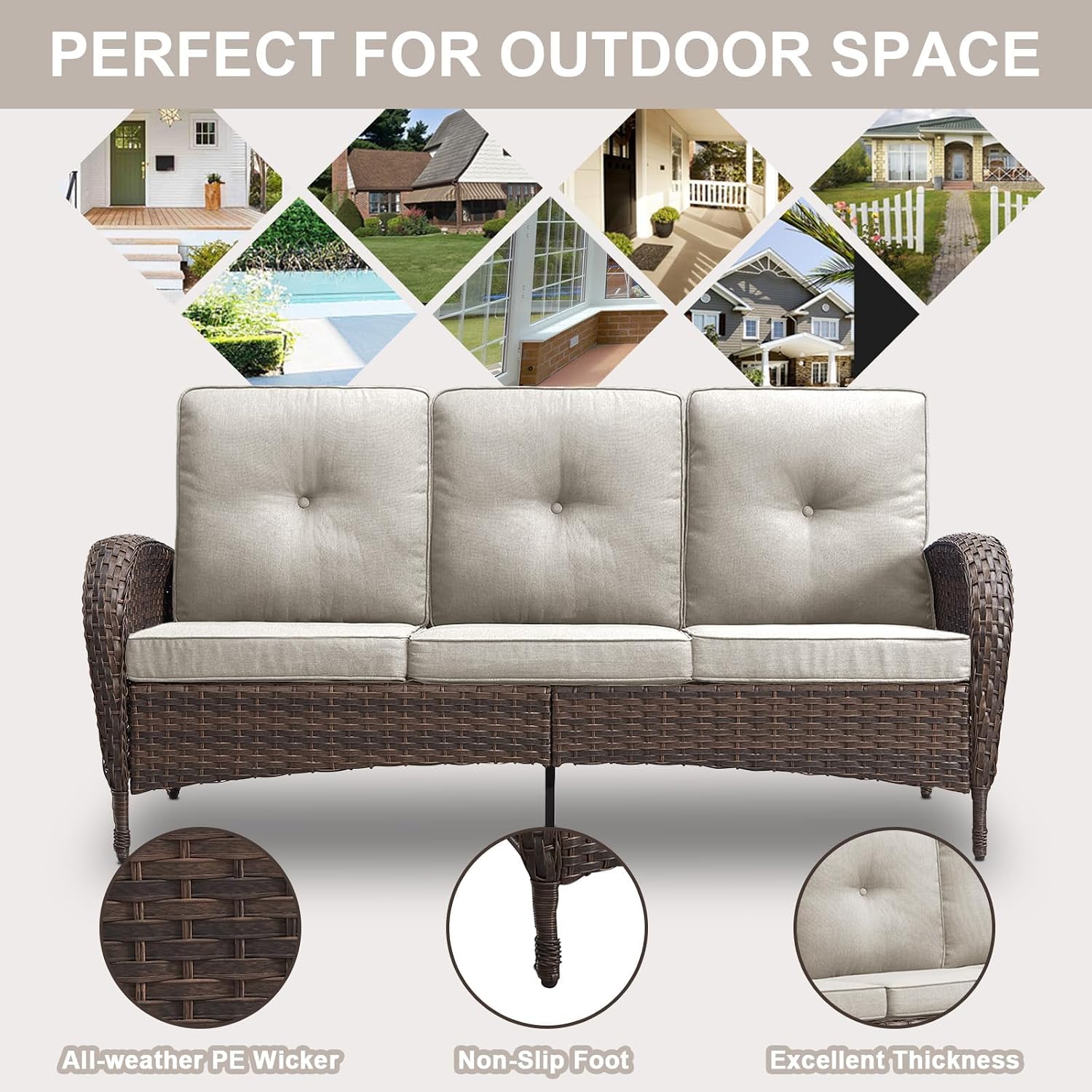 Belord 6 Piece Patio Conversation Sets - Wicker Patio Furniture Sets with Outdoor Swivel Rocker Chairs Outdoor Couch Perfect for Deck Patio Backyard, Brown Wicker Beige Cushion