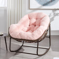 JEEOHEY Papasan Rocking Chairs Outdoor Indoor, Oversized Rattan Rocker Patio Chair with Padded Cushion, Comfy Modern Indoor Egg Chair for Living Room, Bedroom, Porch, Garden, Balcony(Corduroy, Pink)