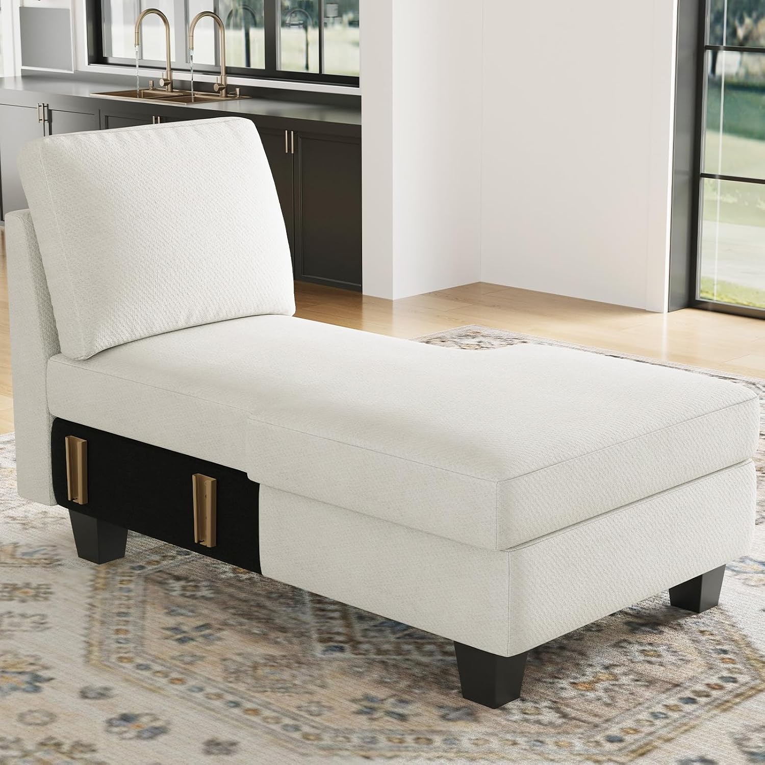 Belffin Sectional Storage Chaise Module for Modular Sectionals. Right-Facing Chaise. Beige.