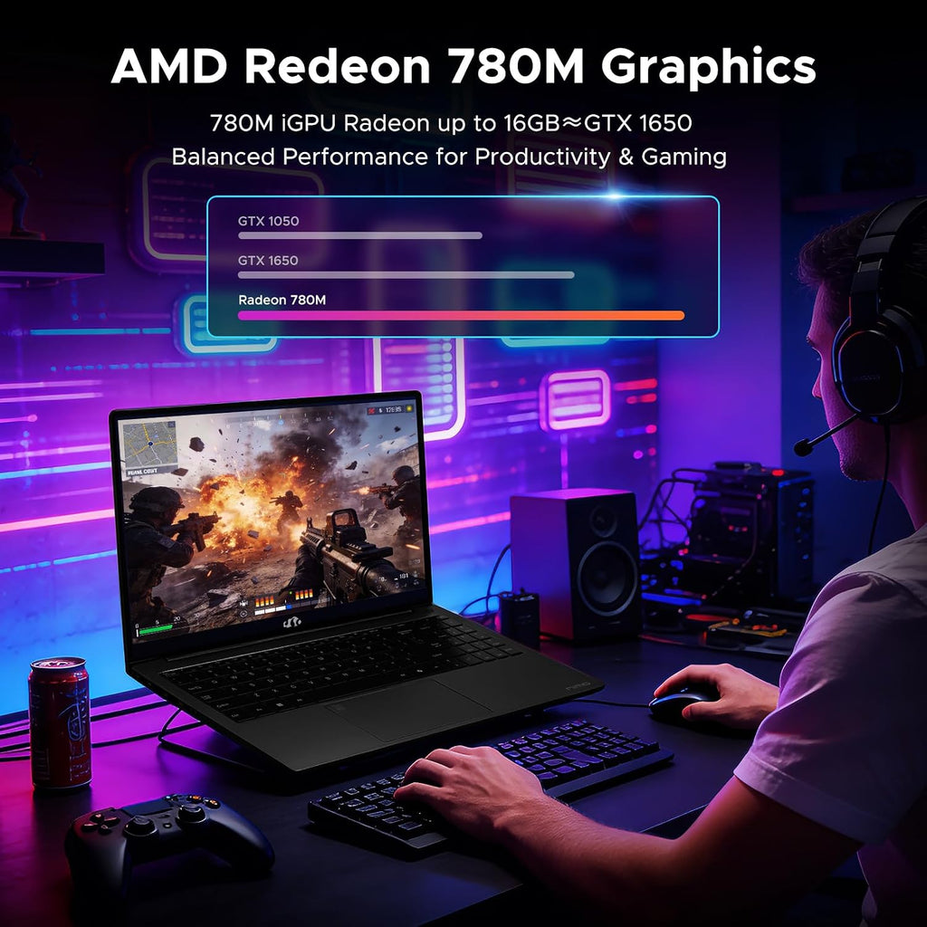 NIMO 15.6' IPS FHD Light Gaming Laptop, AMD Ryzen 7 8745HS 32GB DDR5 RAM 1TB SSD (8C/16T, up to 4.9 GHz Beat R9 7940HS) Radeon 780M GPU 100W Type-C 2Y Warranty Fingerprint for Gamers & Students