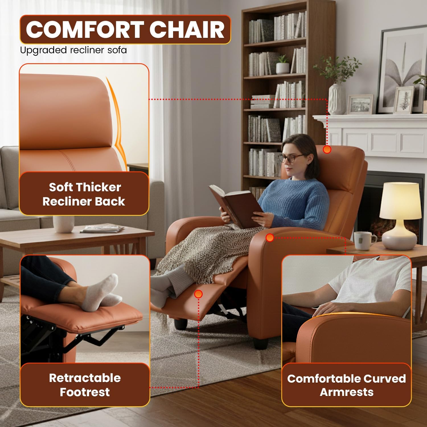 Recliner Chair for Living Room Home Theater Seating Single Reclining Sofa Lounge with Padded Seat Backrest