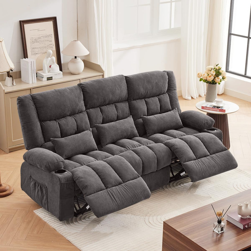 MAHOMICO Recliner Sofa with Cup Holders for Living Room 3 Seat Manual Oversized Recliner Chiar with Ergonomic, Side Pocket for Adult