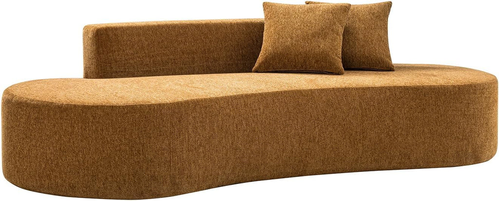 HULALA HOME 94.5' Curved Boneless Couch with Two Pillows, Oversized 3 Seater Compressed Foam Sofa with Deep Seat, Modern Cloud Couch for Living Room, No Assembly Required, Golden