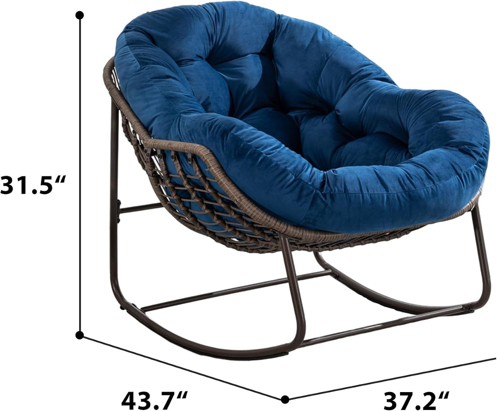 Patio Rocking Chairs, Patio Oversized Egg Rocking Chair,Indoor & Outdoor Upholstered Papasan Chairs, Modern Lounge Chair for Balcony,Living Room Patio, Front Porch, Garden (Navy Blue)